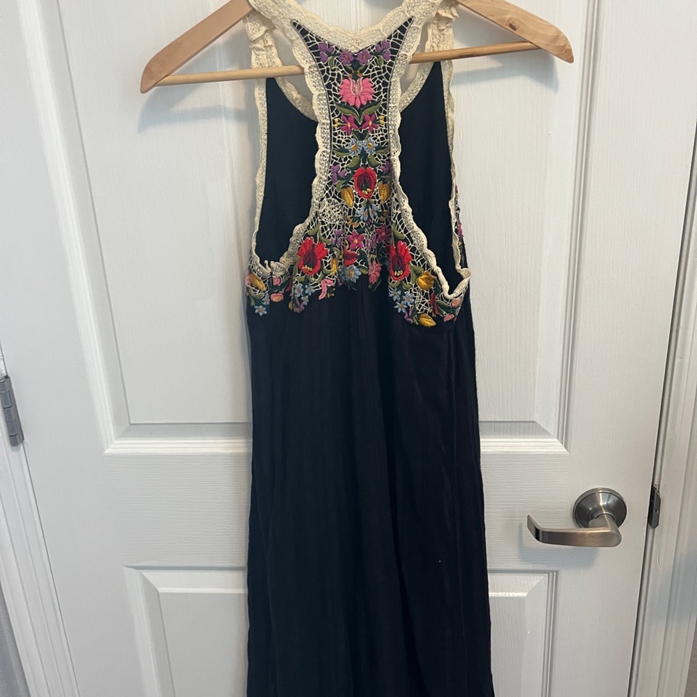 Anthropologie Black Dress with Multicolor Embroidery - Picture 4 of 5